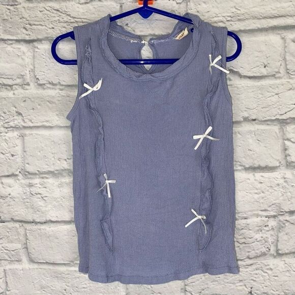 Little girls sz 13 lightweight sleeveless blue top w/bows - Picture 1 of 5